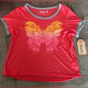 NWT Mudd Girls Vibrant Coral Butterfly Top Size 12